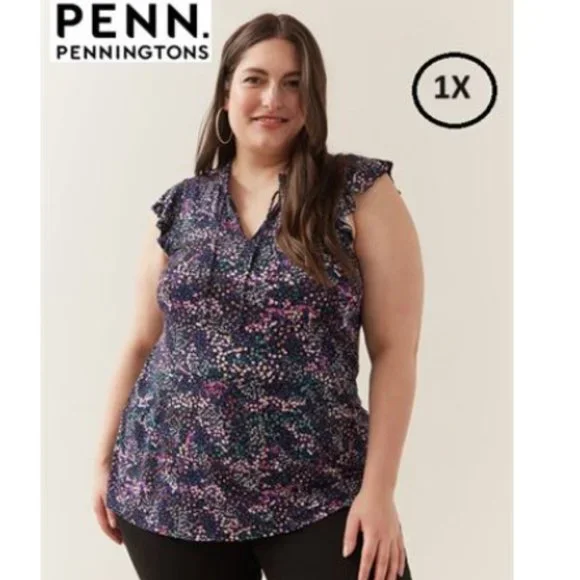 Penningtons Tops Printed Flutter Sleeve Tunic Eco Fabric